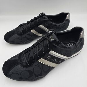 COACH Q582 Jayme Sneakers Black Signature Silver Stripe Size 9M